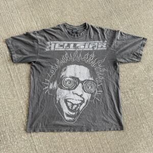 Hellstar Studios Rage Graphic Tee XL Grey Flame Face Streetwear Shirt